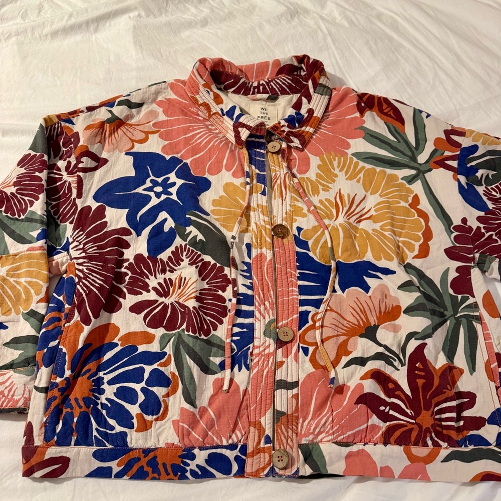 NWT Free People We The Free Soleil Printed Tropical Cotton Beach Jacket Size XL
